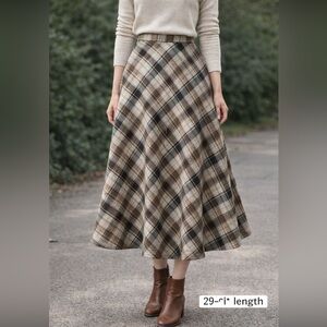 Vintage Plaid A-Line Midi Skirt | Wool Blend | 26” | Fall Cottagecore Classic
